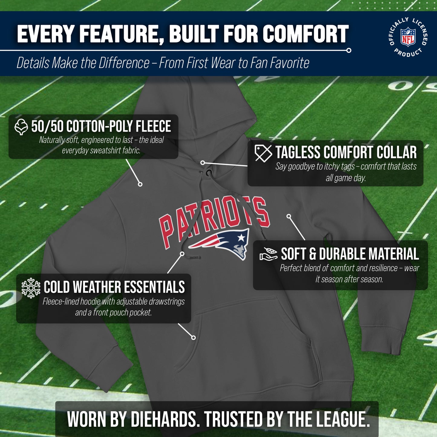 New England Patriots NFL Home Team Hoodie - Gray