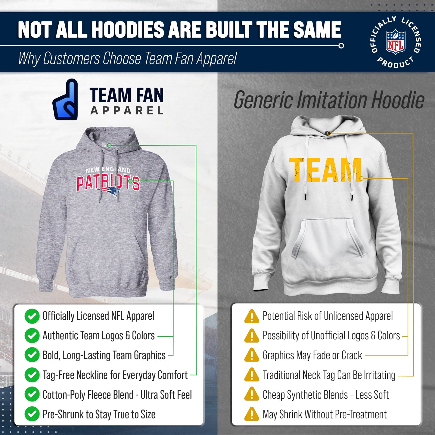 New England Patriots NFL Adult Unisex Starting Fresh Ultra Soft Fleece Hooded Sweatshirt - Athletic Heather