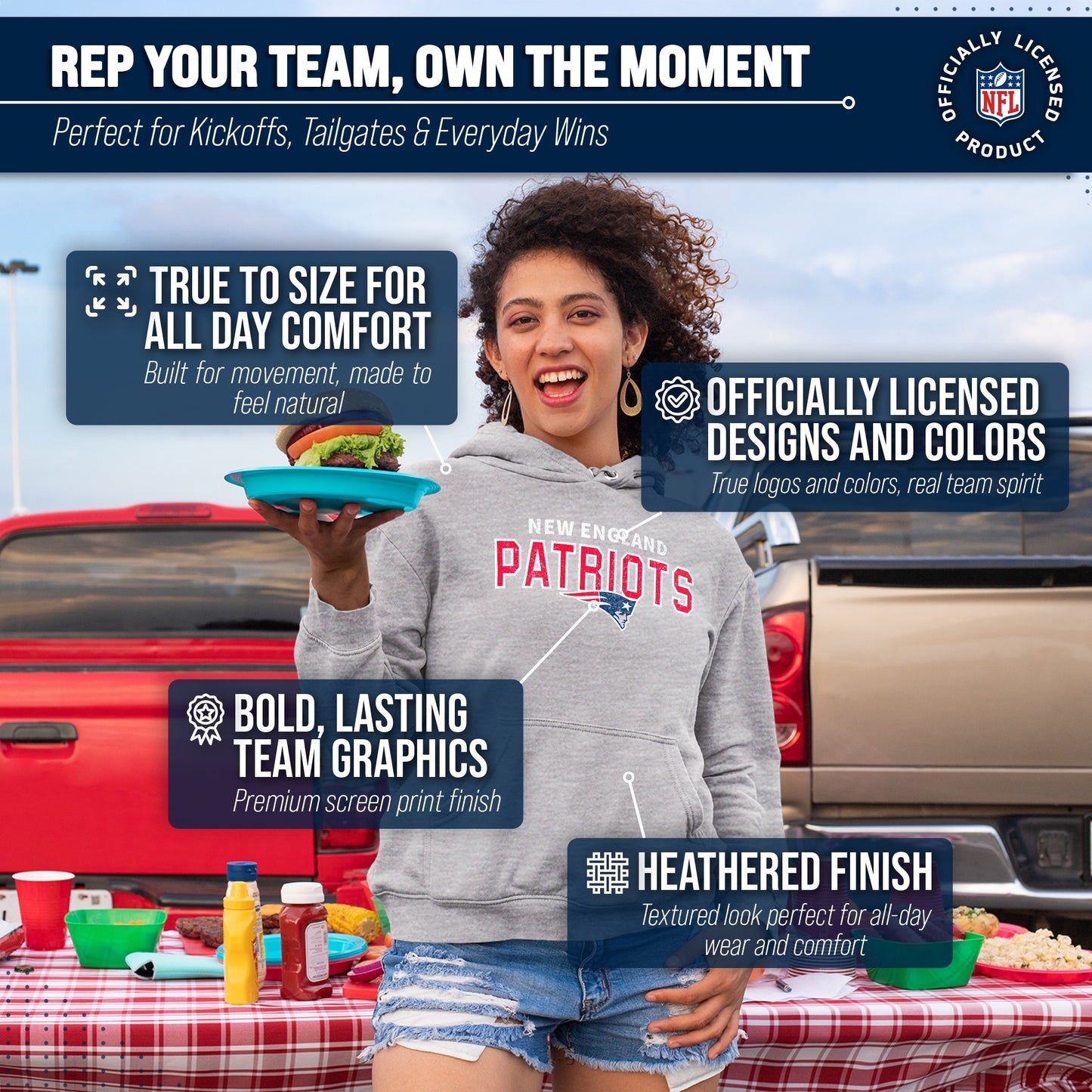 New England Patriots NFL Adult Unisex Starting Fresh Ultra Soft Fleece Hooded Sweatshirt - Athletic Heather