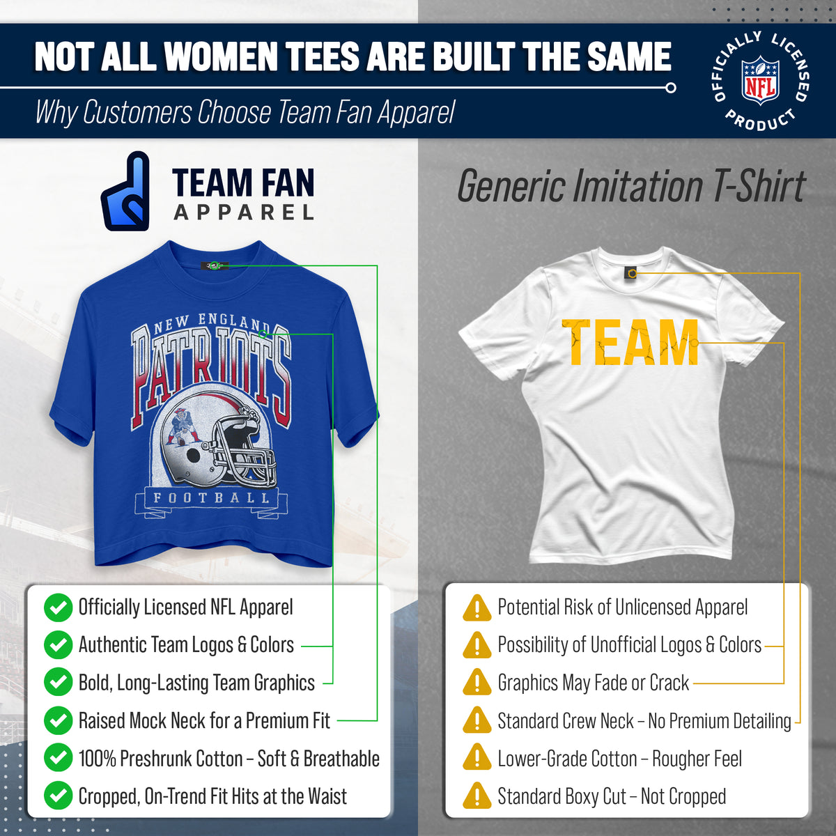 New England Patriots  Women's Franchise Helmet Crop T-Shirt Mock Neck - Royal