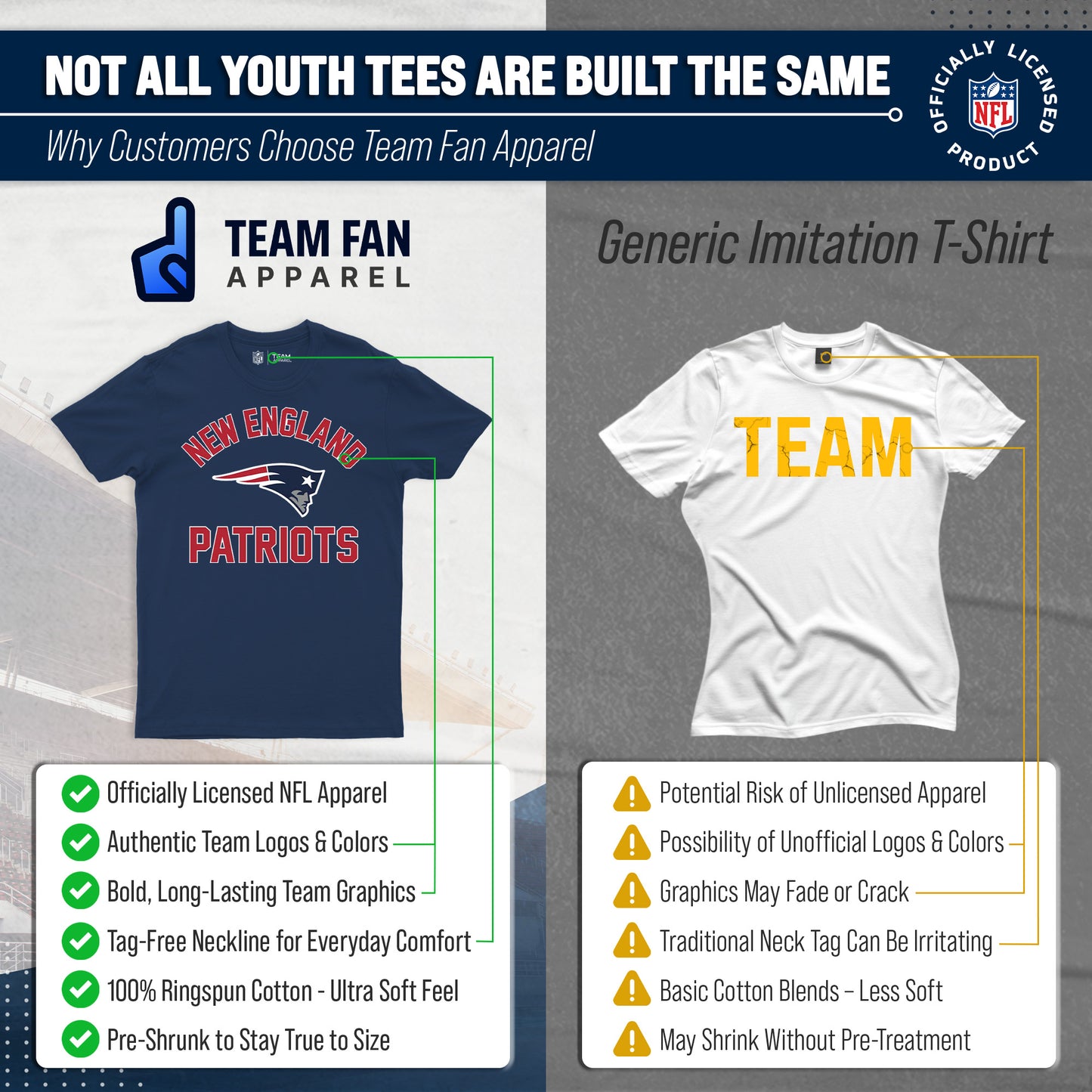 New England Patriots Youth NFL Football T-Shirt - Navy