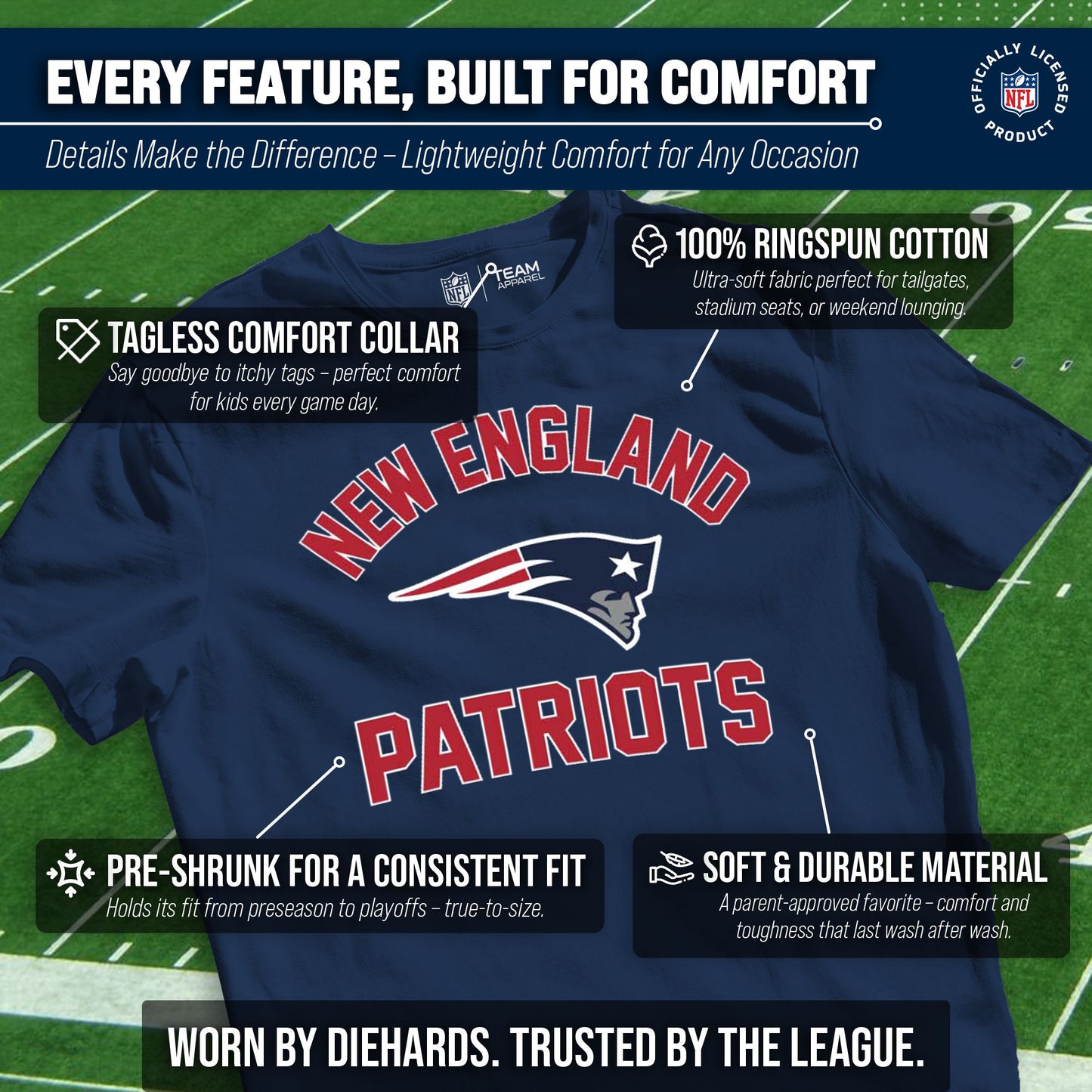 New England Patriots Youth NFL Football T-Shirt - Navy