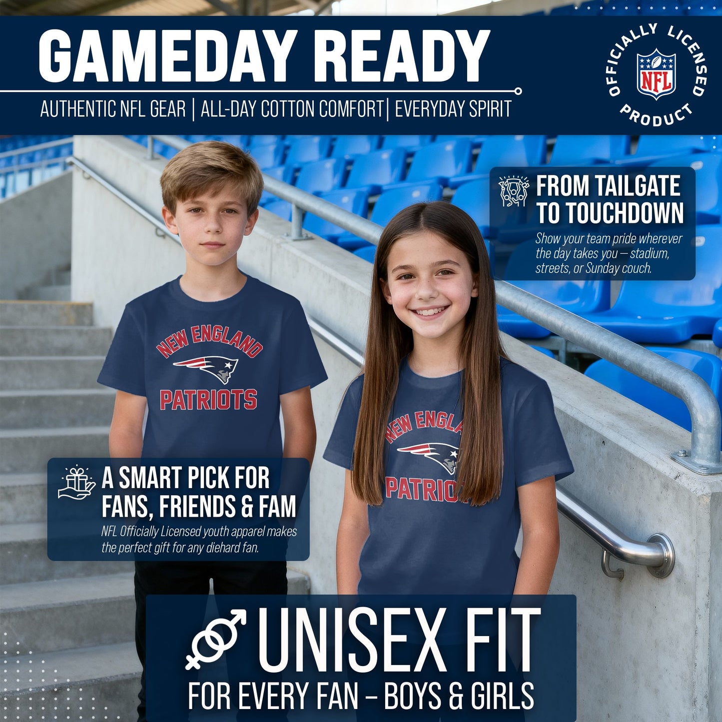 New England Patriots Youth NFL Football T-Shirt - Navy