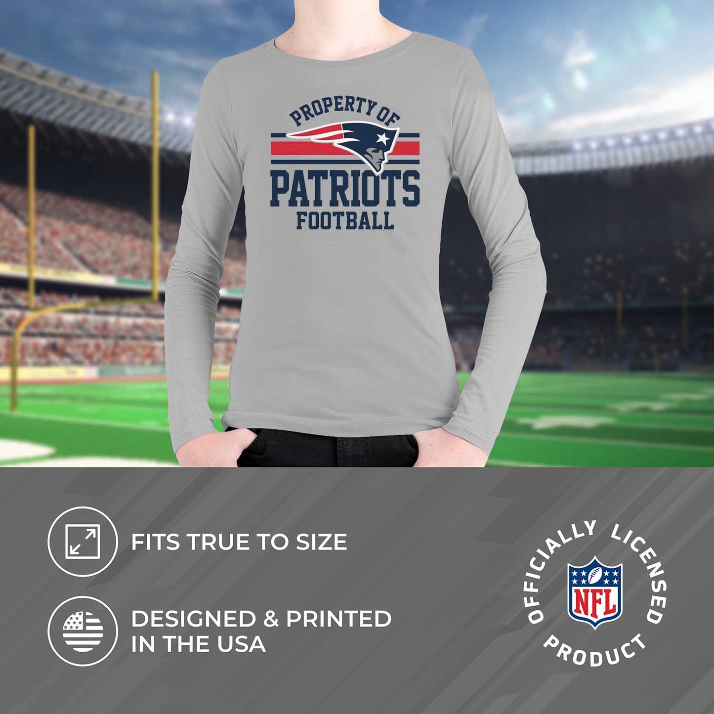 New England Patriots NFL Youth Property Of Crew Sweatshirt - Sport Gray
