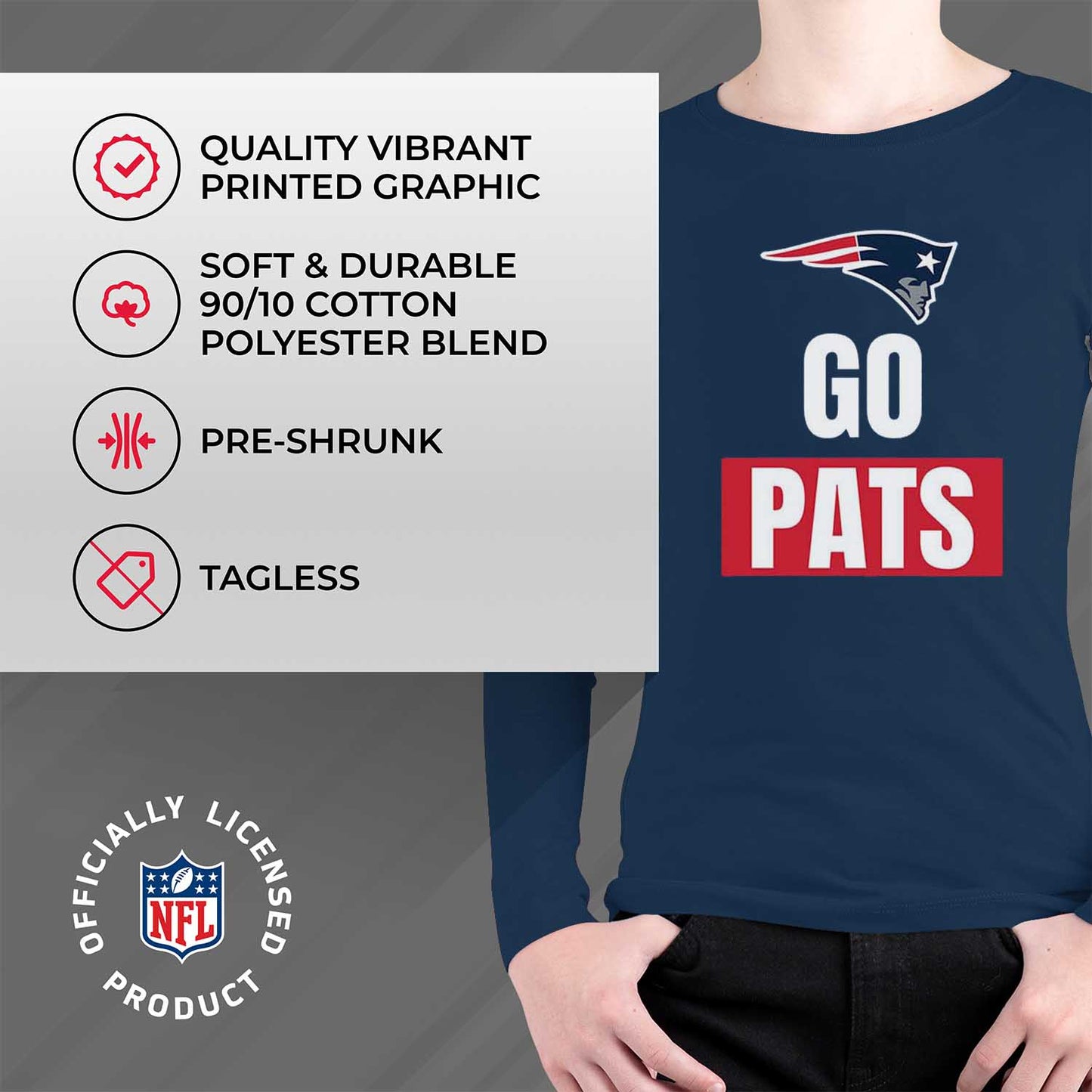 New England Patriots NFL Youth Team Slogan Long Sleeve Shirt  - Navy