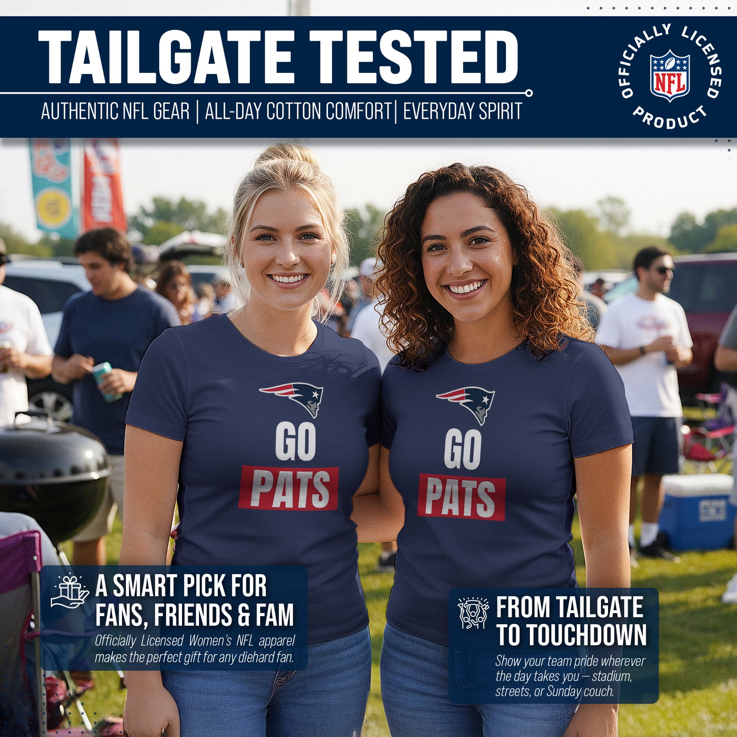 New England Patriots NFL Womens Team Slogan Short Sleeve Tshirt - Navy