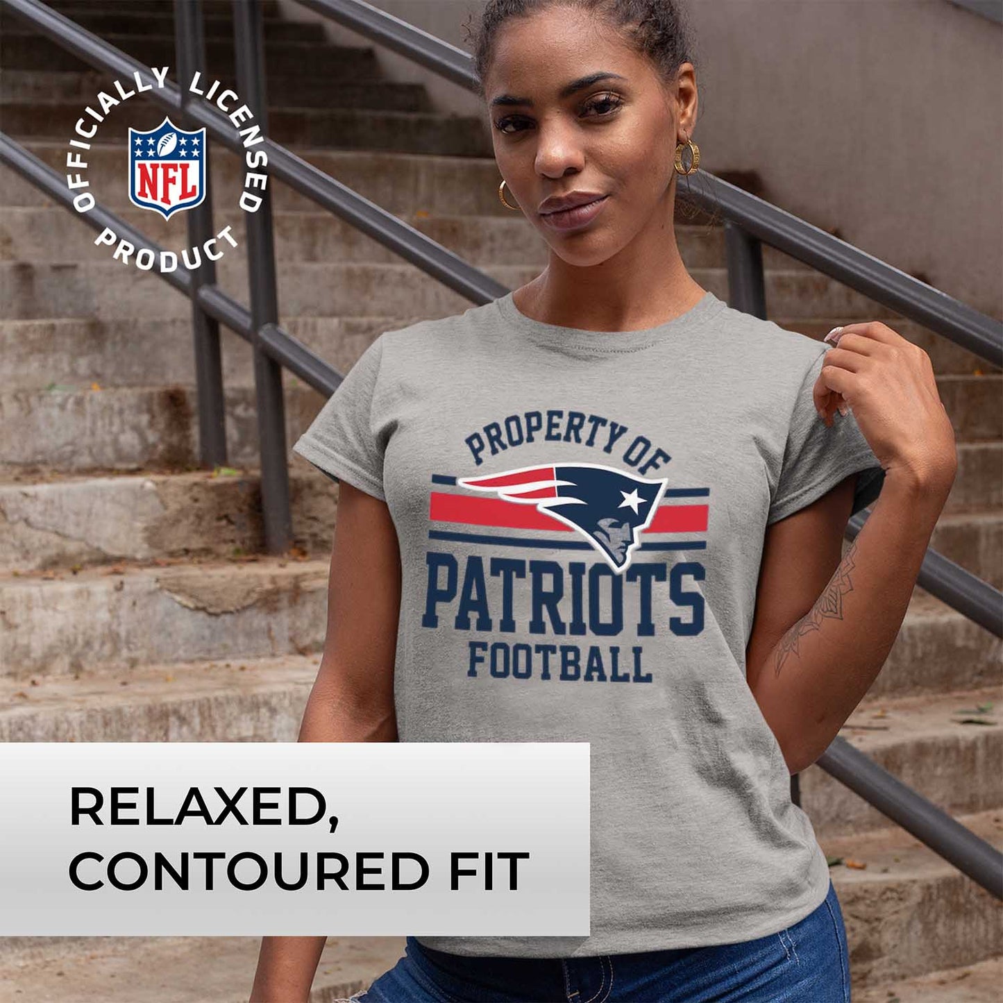 New England Patriots NFL Women's Property Of Lightweight Plus Size T-Shirt - Sport Gray