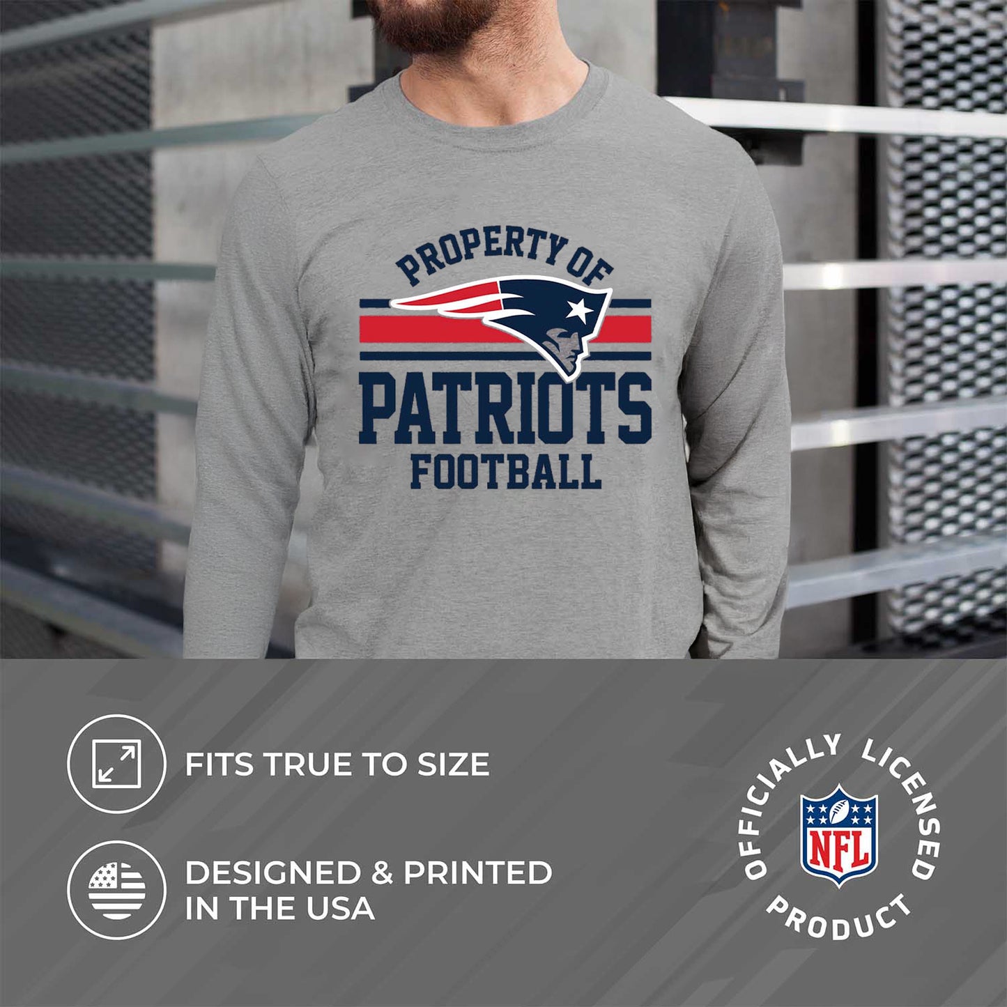 New England Patriots NFL Adult Property Of Long SleeveT Shirt - Sport Gray