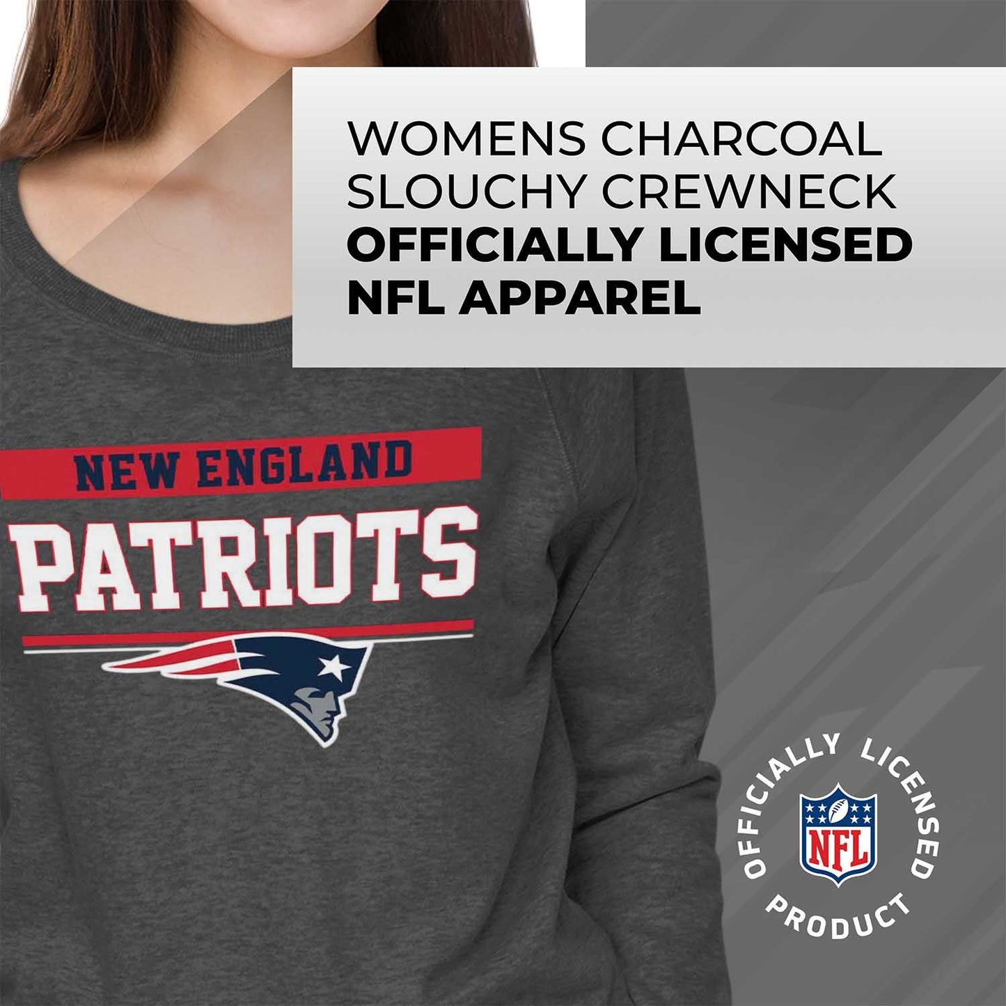 New England Patriots NFL Womens Team Block French Terry Slouchy Top - Charcoal