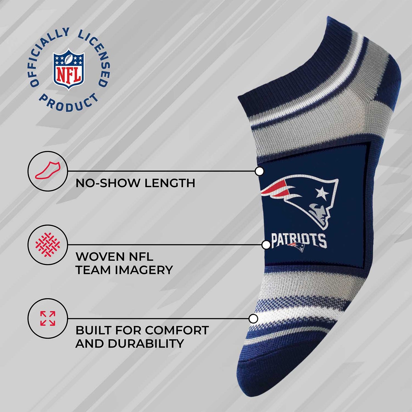 New England Patriots NFL Adult Marquis Addition No Show Socks - Navy