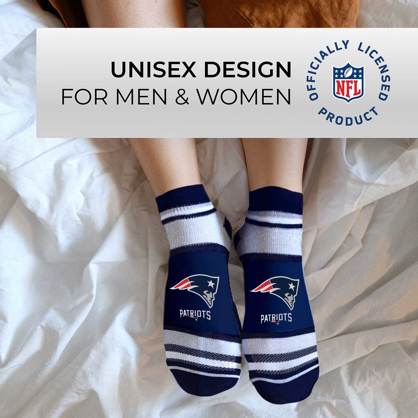 New England Patriots NFL Adult Marquis Addition No Show Socks - Navy