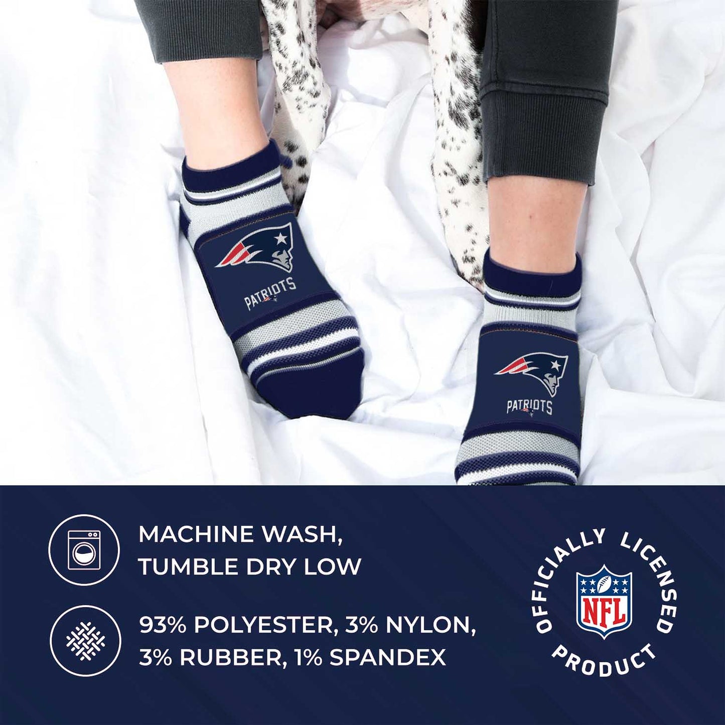 New England Patriots NFL Adult Marquis Addition No Show Socks - Navy