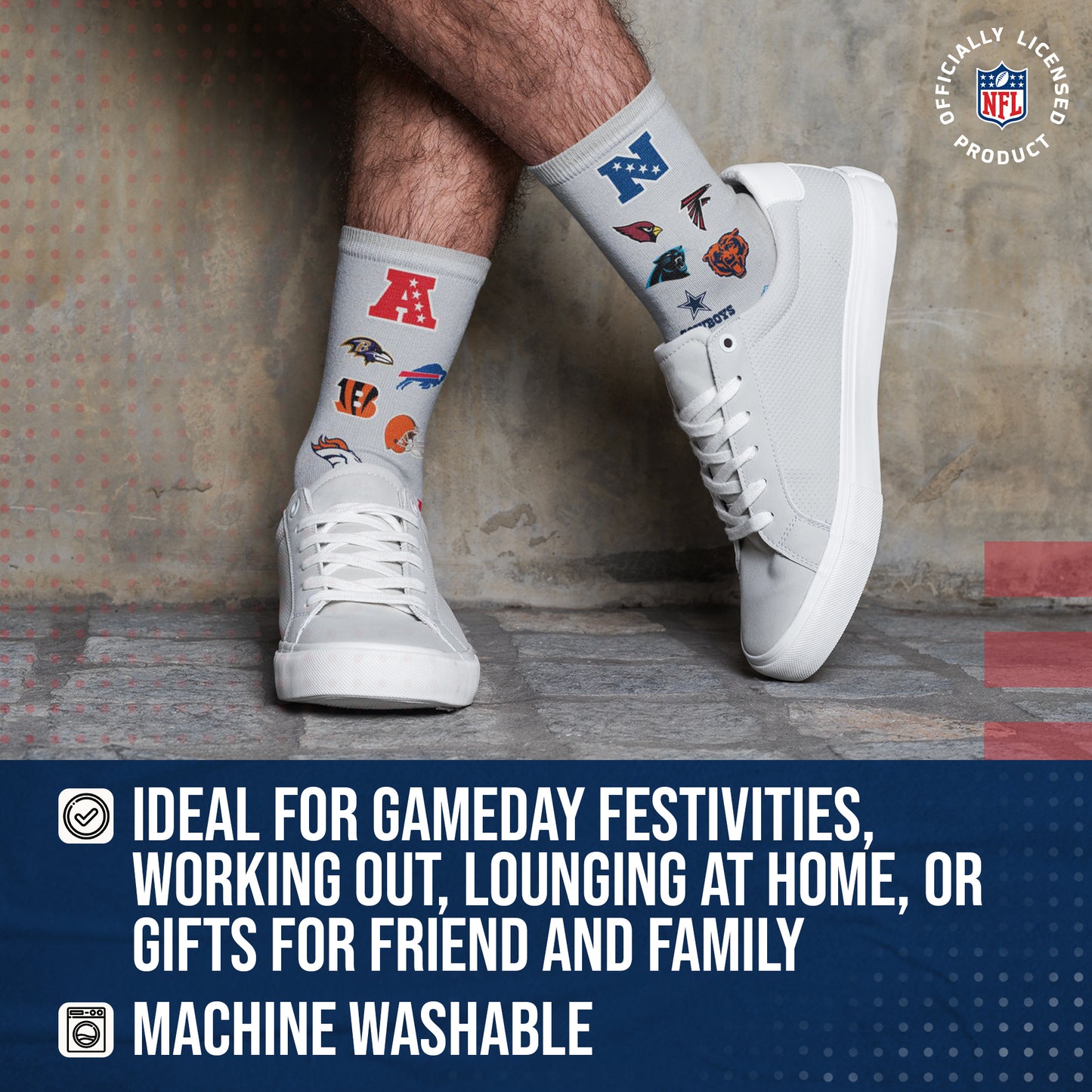 NFL Adult  Ultimate Fan All Over Logo Crew Socks - Gray