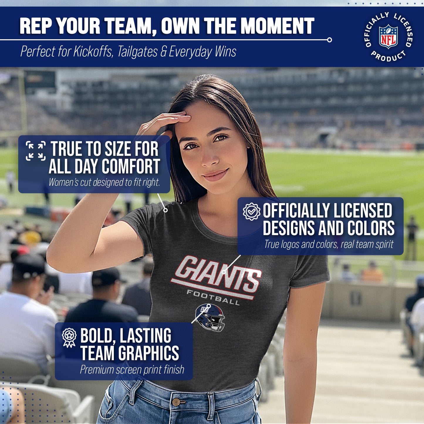 New York Giants Women's NFL Football Helmet Short Sleeve Tagless T-Shirt - Charcoal