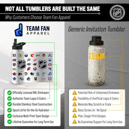 Logo Brands NHL 34oz Vacuum Insulated Stainless Steel Water Bottle - All Team Logo Wrap, Flip Straw Lid, Carry Handle - White