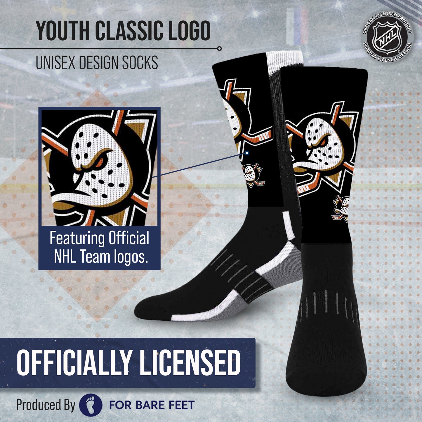Anaheim Ducks Youth NHL Zoom Curve Team Crew Socks - Black