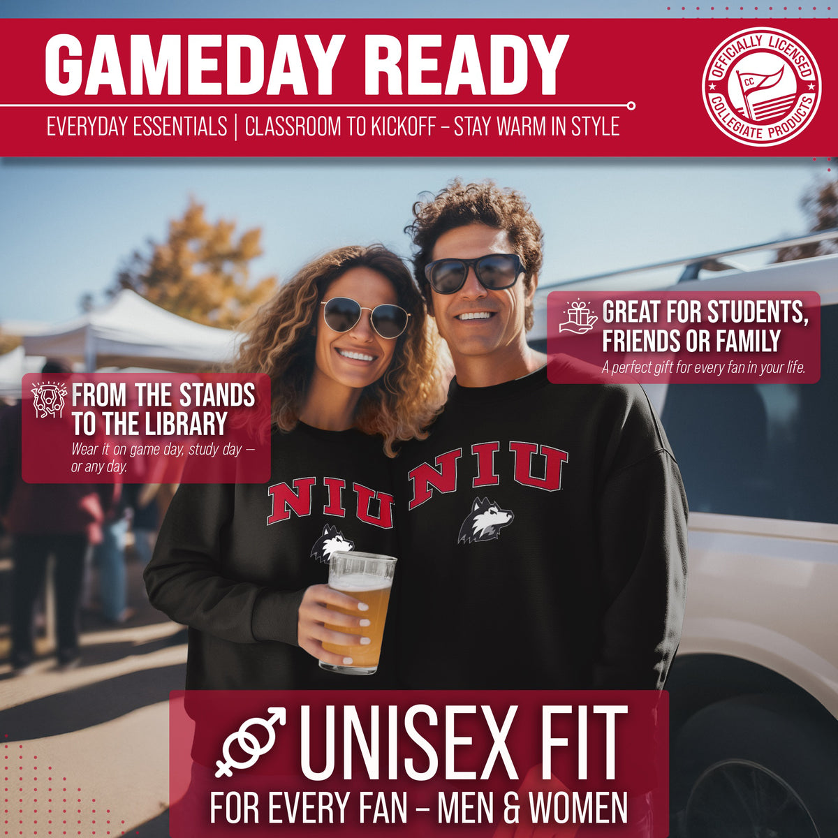Northern Illinois Huskies Adult Arch & Logo Soft Style Gameday Crewneck Sweatshirt - Black