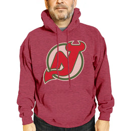 New Jersey Devils Adult NHL Retro Logo Hockey Fleece Hooded Sweatshirt - Red Heather