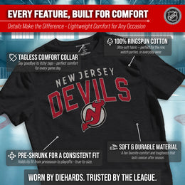 New Jersey Devils NHL Adult Powerplay Heathered Unisex T-Shirt - Black Heather