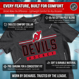 New Jersey Devils Adult NHL Heather Charcoal True Fan Hockey T-Shirt - Charcoal