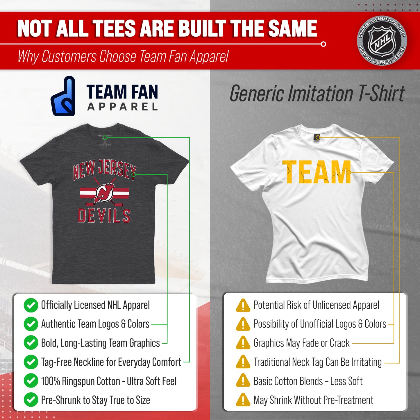 New Jersey Devils NHL Adult Faceoff Tag-Less T-Shirt - Black