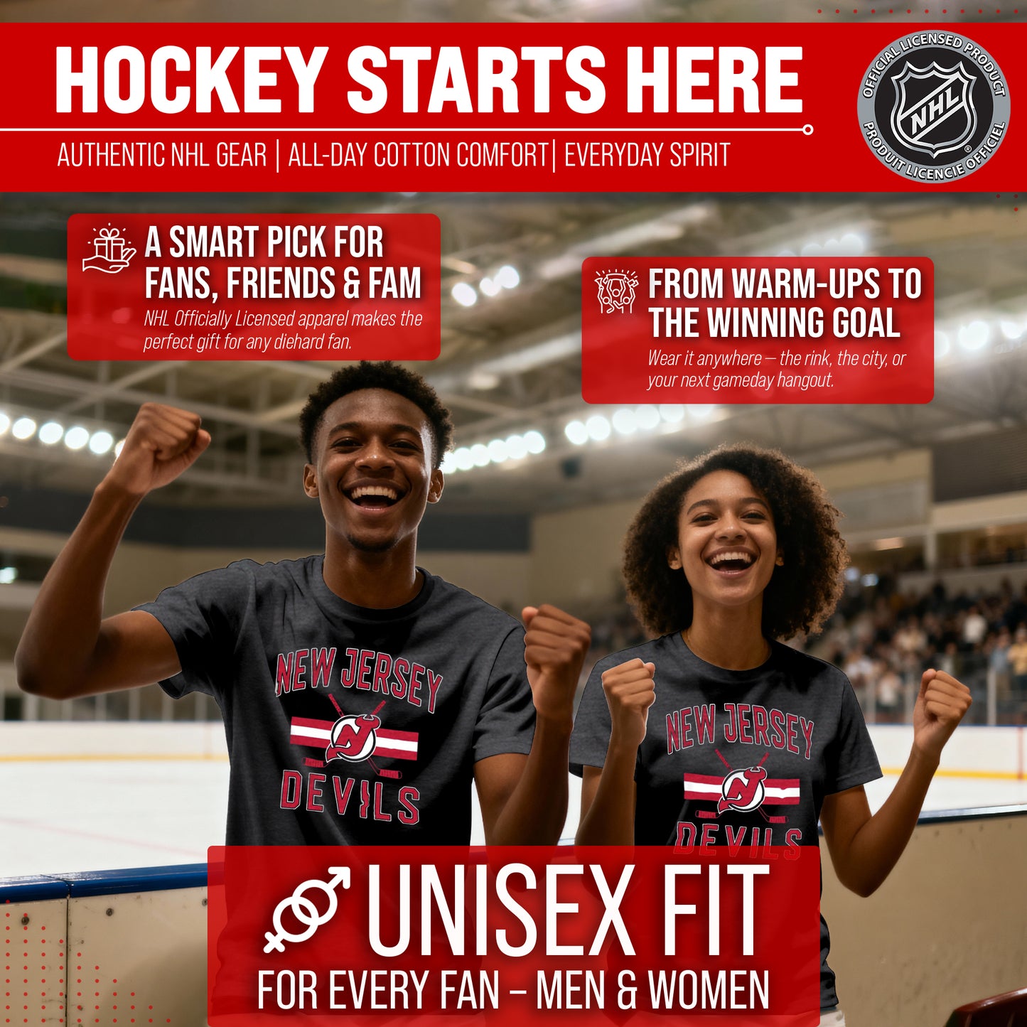 New Jersey Devils NHL Adult Faceoff Tag-Less T-Shirt - Black