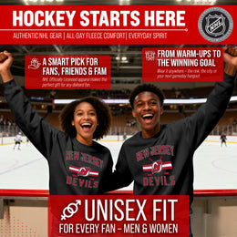 New Jersey Devils Adult NHL Faceoff Hockey Fleece Crewneck Sweatshirt - Black