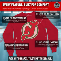 New Jersey Devils Adult NHL Retro Logo Hockey Fleece Crewneck Sweatshirt - Red Heather