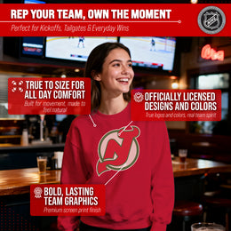 New Jersey Devils Adult NHL Retro Logo Hockey Fleece Crewneck Sweatshirt - Red Heather