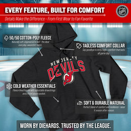 New Jersey Devils NHL Adult Unisex Powerplay Hooded Sweatshirt - Black Heather