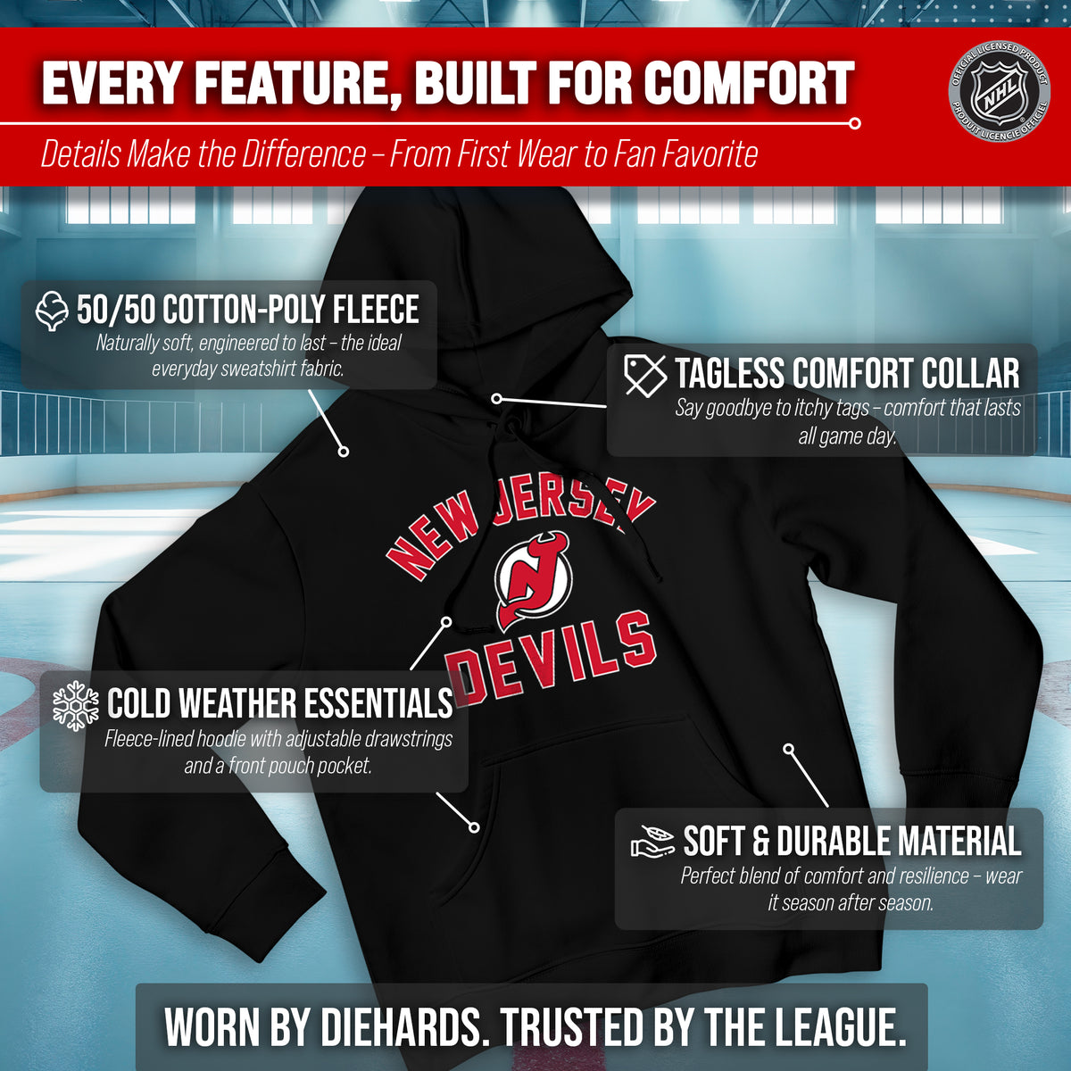 New Jersey Devils Hoodie Pullover Sweatshirt - Black