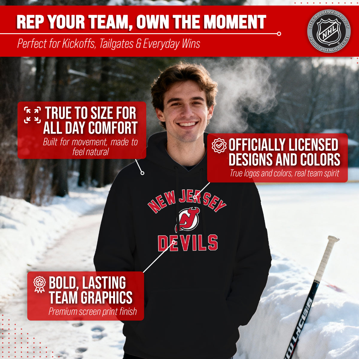 New Jersey Devils Hoodie Pullover Sweatshirt - Black