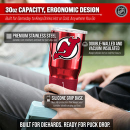 New Jersey Devils NHL Hockey 30oz Stainless Steel Vacuum Insulated Game Day Tumbler with Silicone Grip - Red