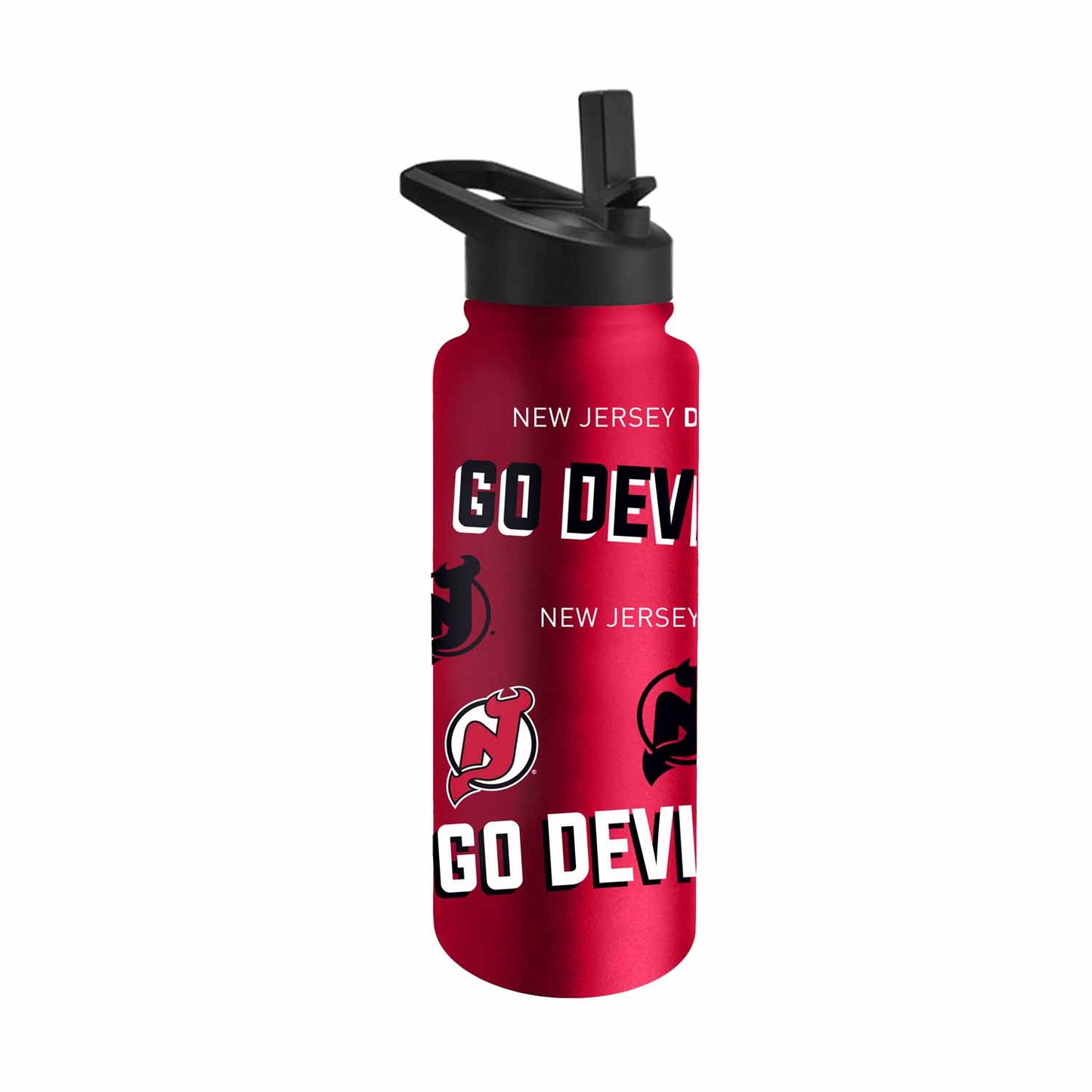 New Jersey Devils NHL Hockey 34oz Stainless Steel Vacuum Insulated Game Day Water Bottle with Flip Straw Lid and Handle - Red