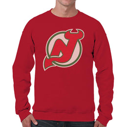 New Jersey Devils Adult NHL Retro Logo Hockey Fleece Crewneck Sweatshirt - Red Heather