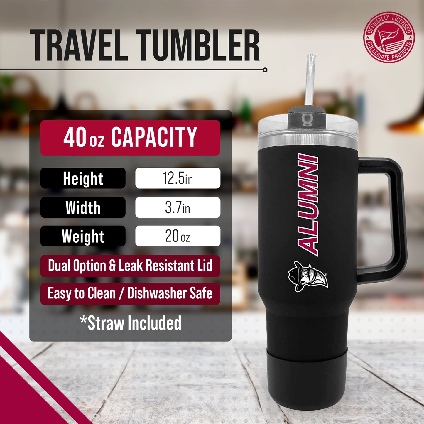 New Mexico State Aggies Collegiate 40oz Stainless Steel Travel Tumbler with Handle for Alumni - Black
