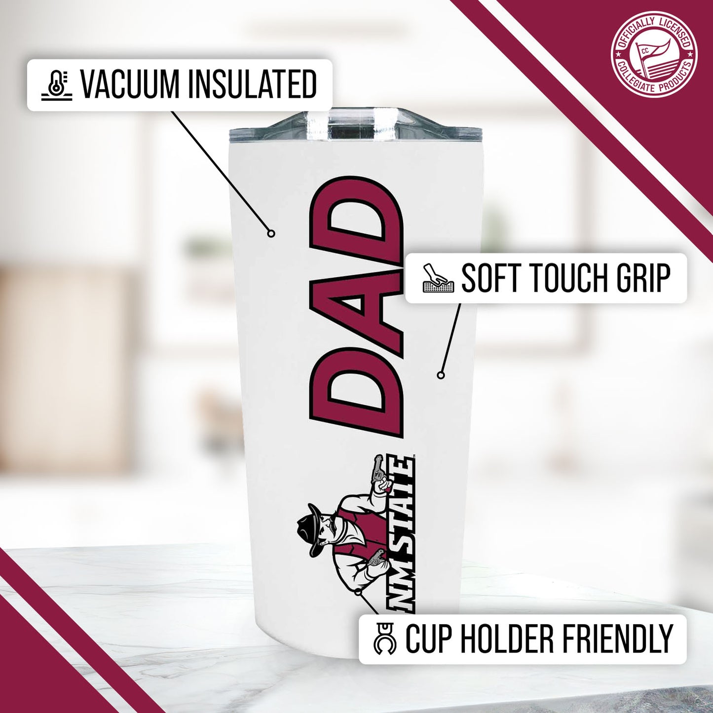 New Mexico State Aggies NCAA Stainless Steel Travel Tumbler for Dad - White