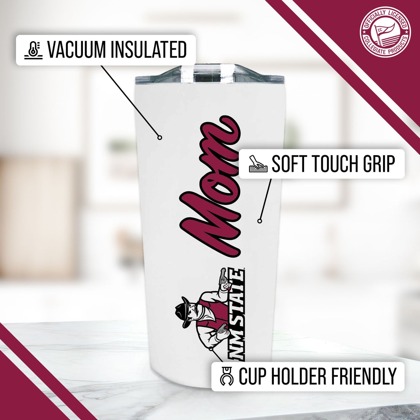 New Mexico State Aggies NCAA Stainless Steel Travel Tumbler for Mom - White