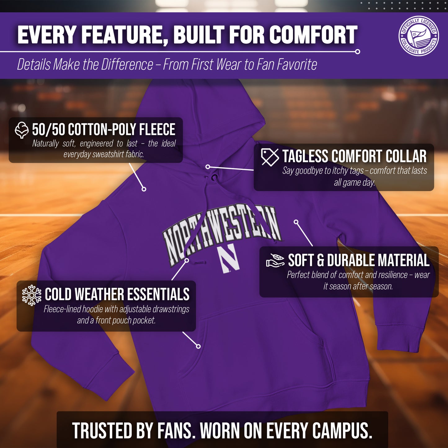 Northwestern Wildcats NCAA Adult Tackle Twill Hooded Sweatshirt - Purple