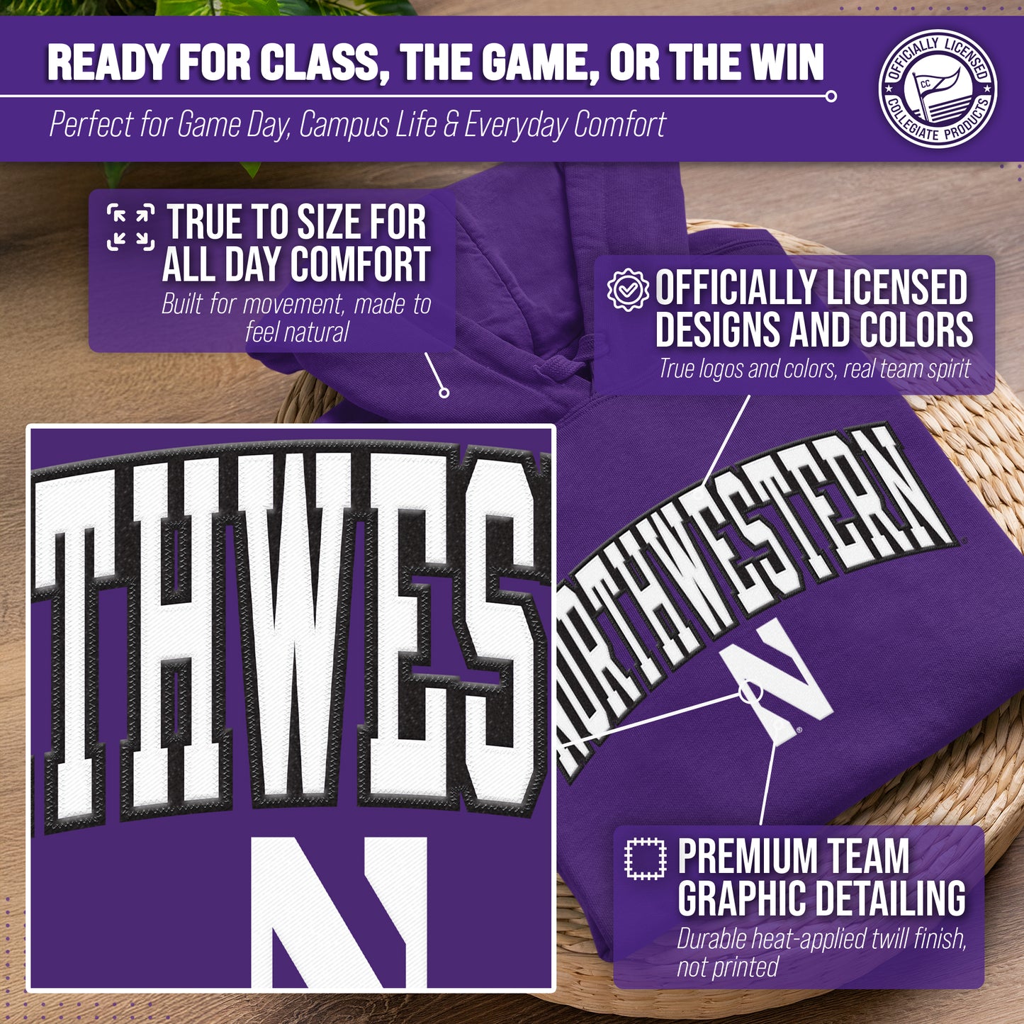 Northwestern Wildcats NCAA Adult Tackle Twill Hooded Sweatshirt - Purple