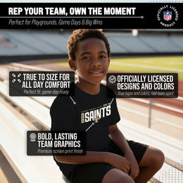 New Orleans Saints NFL Youth Modern Endzone Football T-Shirt Unisex Tag Free Comfortable - Black
