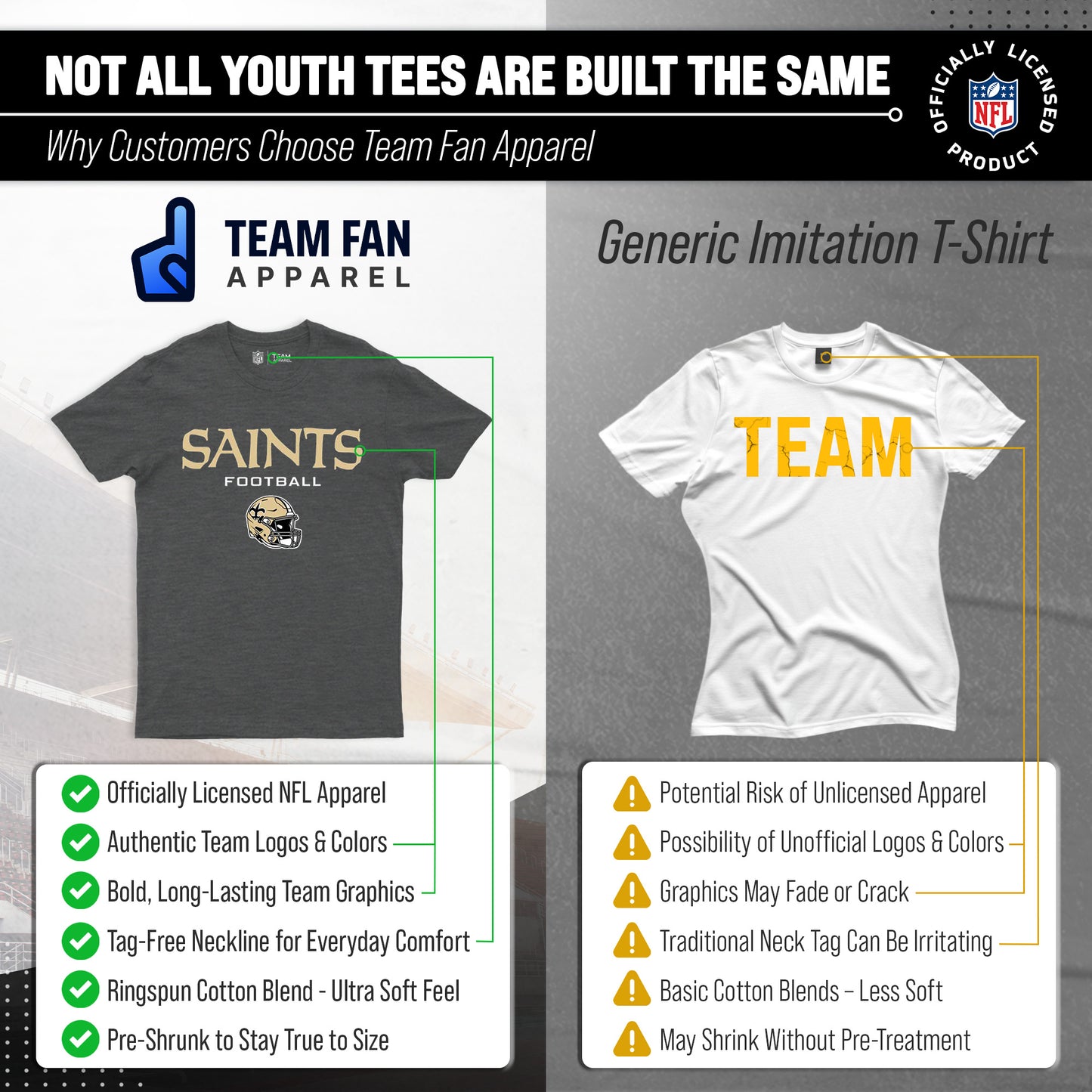 New Orleans Saints NFL Youth Football Helmet Tagless T-Shirt - Charcoal