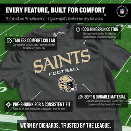 New Orleans Saints NFL Youth Football Helmet Tagless T-Shirt - Charcoal