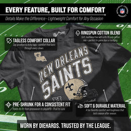 New Orleans Saints NFL Adult Distressed Helmet Tag-Less T-Shirt - Heather Charcoal