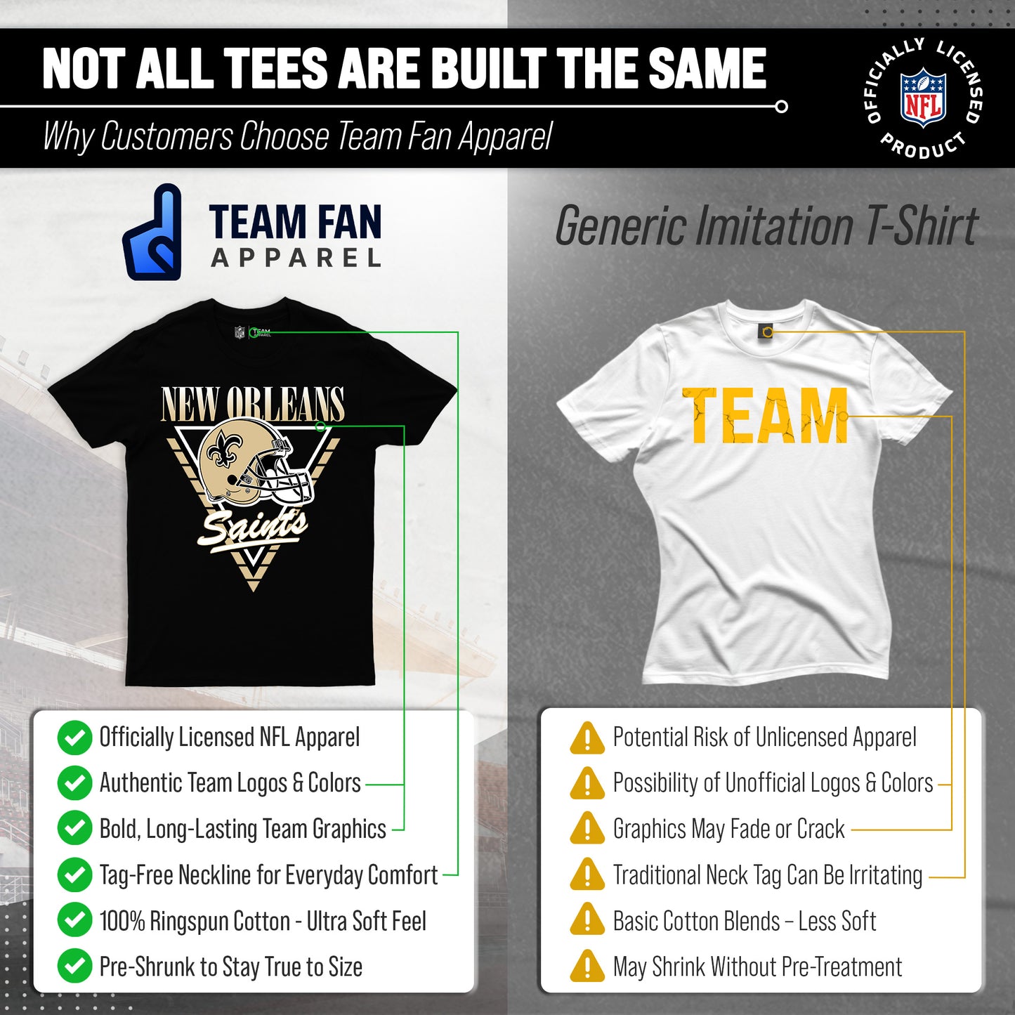 New Orleans Saints NFL Adult Retro Triangle Unisex T-Shirt - Black
