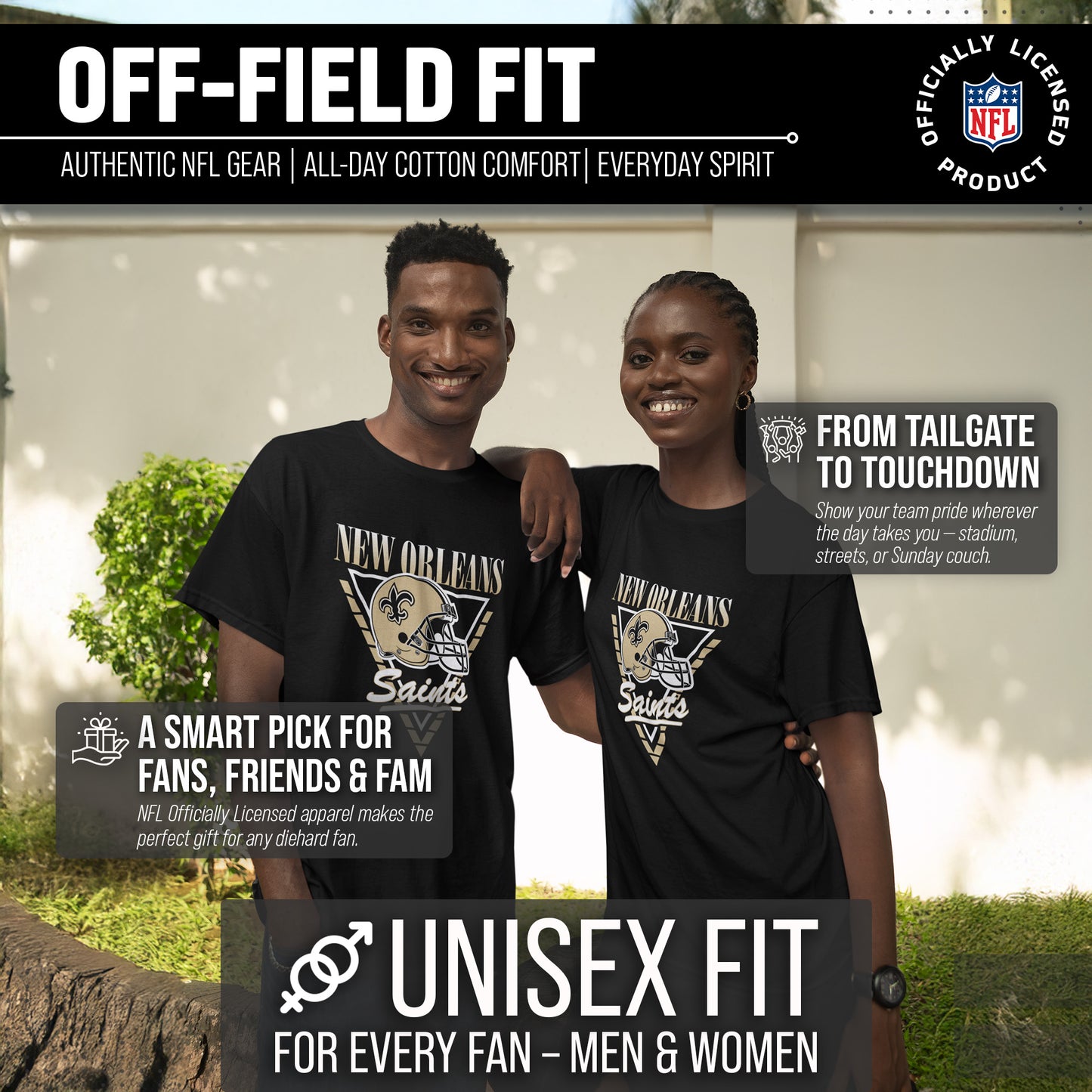 New Orleans Saints NFL Adult Retro Triangle Unisex T-Shirt - Black