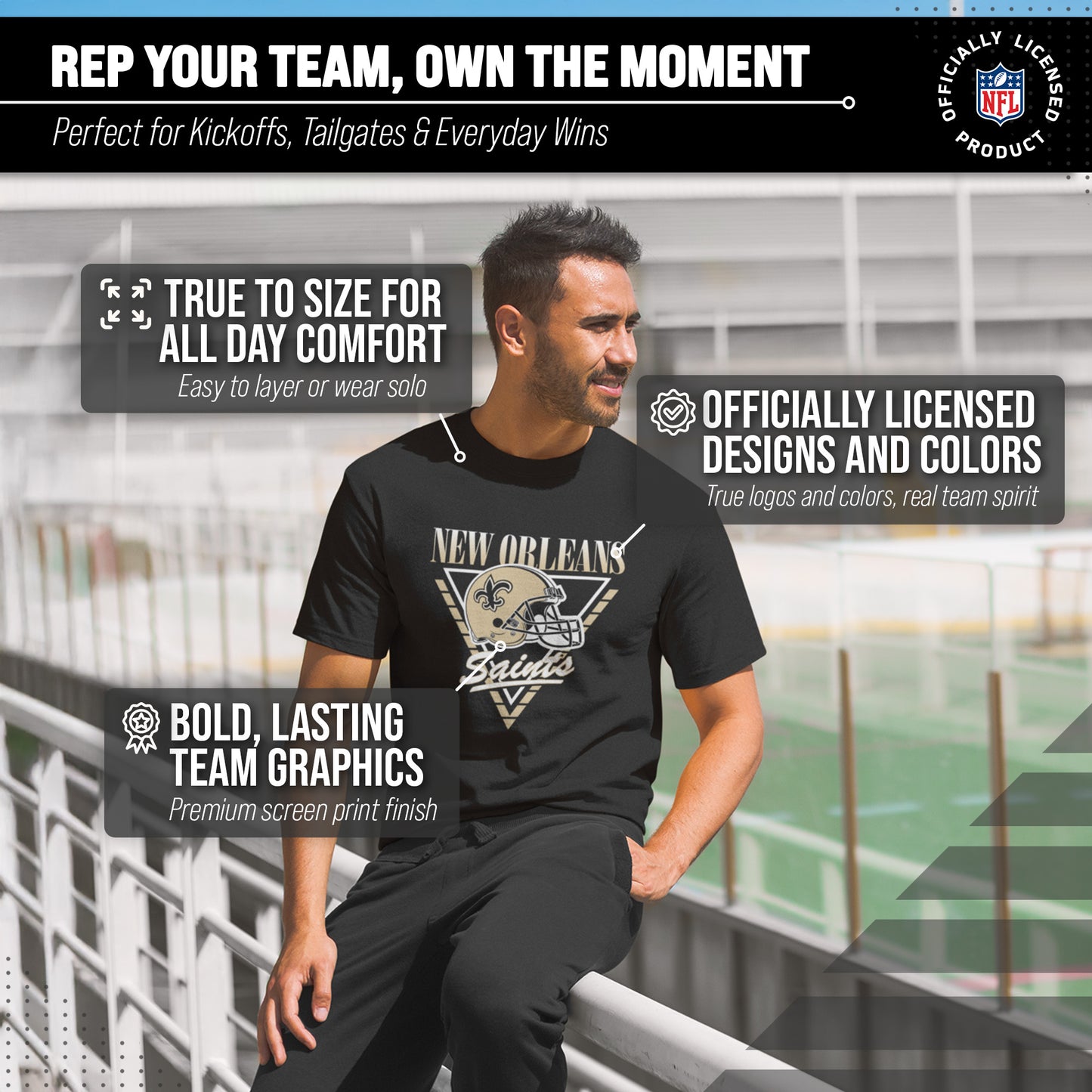 New Orleans Saints NFL Adult Retro Triangle Unisex T-Shirt - Black
