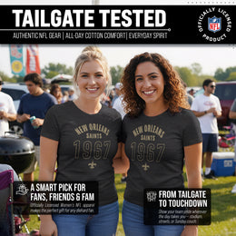 New Orleans Saints NFL Womens Big Date Tag-Less T-Shirt - Black