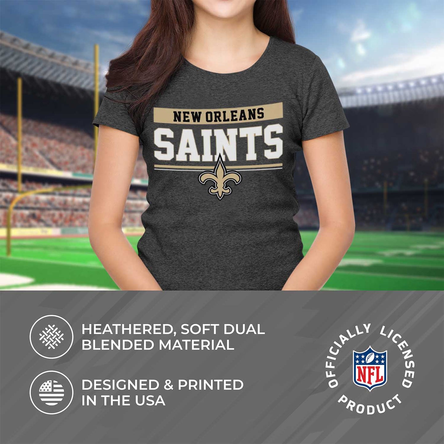 New Orleans Saints NFL Women's Team Block Plus Sized Relaxed Fit T-Shirt - Charcoal