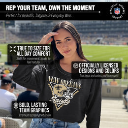 New Orleans Saints NFL Womens Retro Triangle French Terry Slouchy Top- Raglan Sleeves - Heather Charcoal